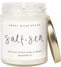 Salt and Sea Candle - Sea Salt, Citrus, Amber, Musk, Beach Scented Soy Candles f