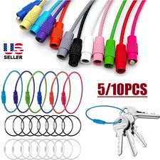 10Pcs Stainless Steel Wire Keychains Cable Key Rings Loop Screw Lock Outdoor 6"