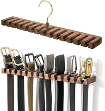 Wooden Belt Rack for Closet Wall Mount, Sturdy Belt Hanger Organizer Holds 14 Be