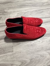 robert david Red Velvet Textured Smoking Slipper Men's Slip-On Dress Shoes