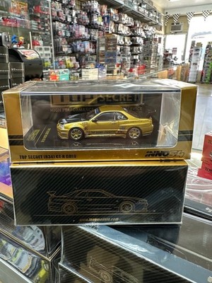 NISSAN SKYLINE GT-R R34 TOP SECRET GOLD 1/64 BY INNO INNO64 IN64-R34TS-GOLD