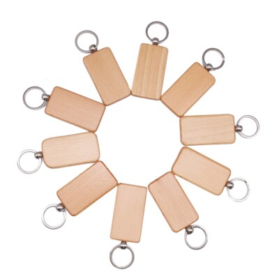 40pcs/pack Rectangle Blank Wood Keychain Diy Custom Wood Key Chains Key Tags