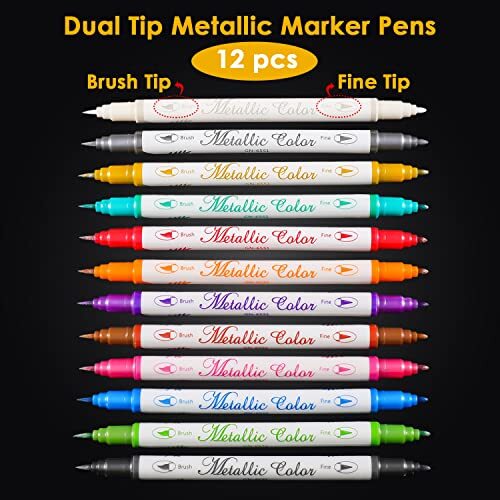 Metallic Markers Dual Tip Metallic Marker Pens Brush and Fine Point Pens for ... - Picture 2 of 7