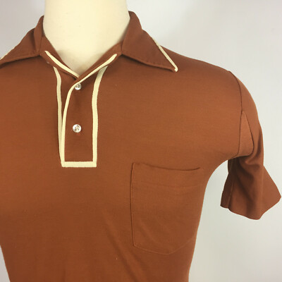 Vintage 60s Royal Knight Brown Strip Polo Shirt Mod Atomic Disco