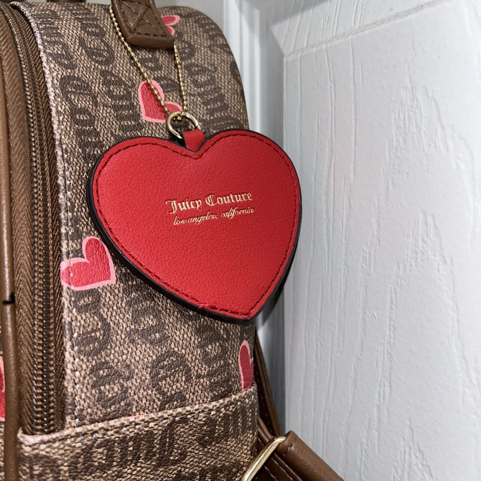 Juicy Couture Mochila Cartera Mujer 15" Marrón Rojo Corazones Bolsillos Foto 3 de 4