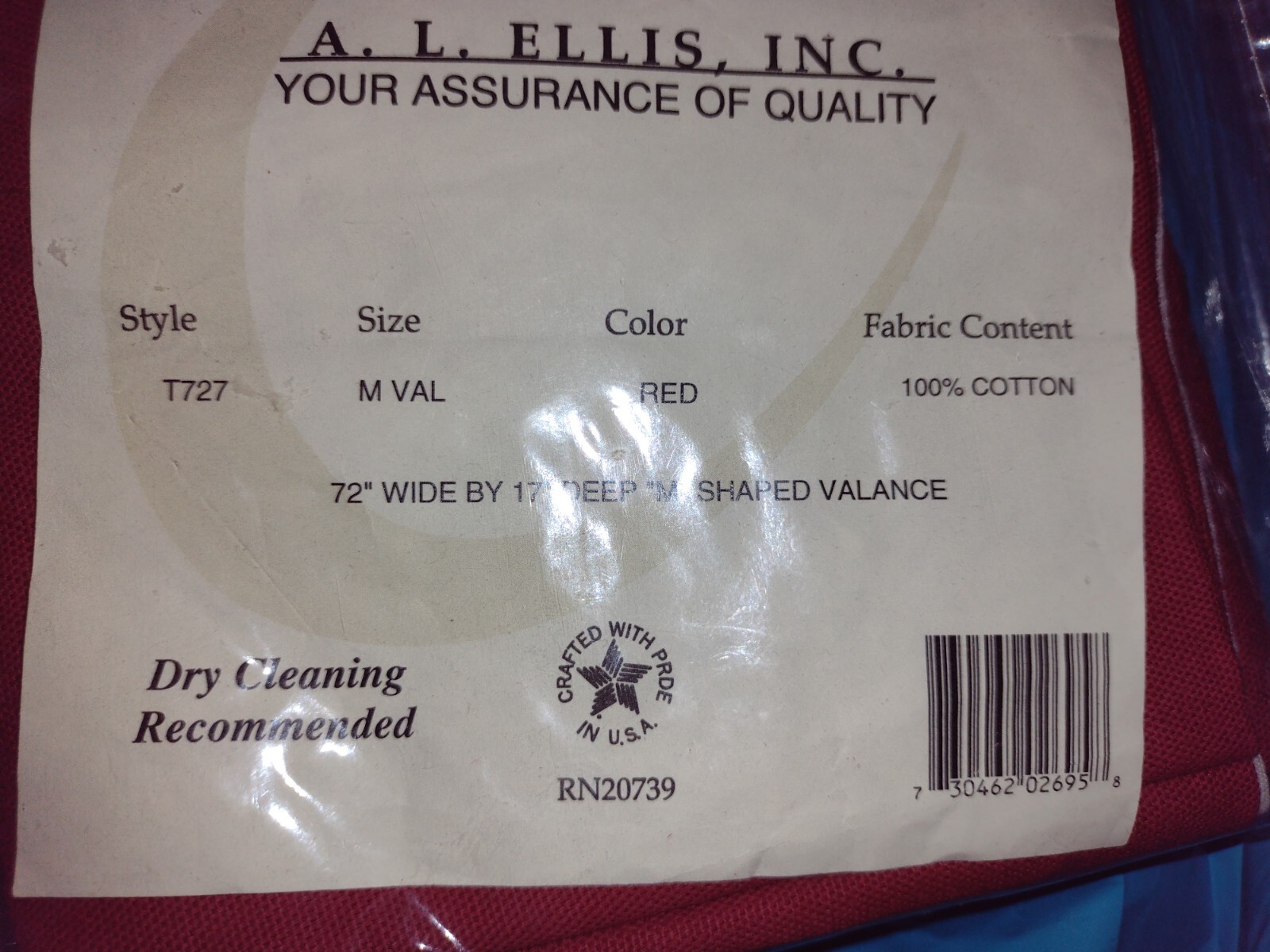 A.L. Ellis Valance M Shaped 72x17" Red Rust