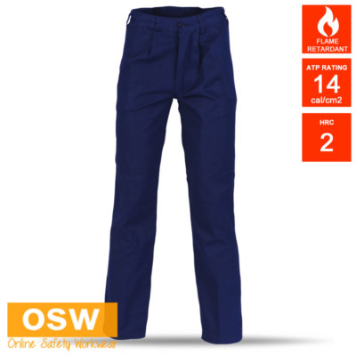Mens NAVY Flame Retardant Resistant COTTON Drill Work Pants - Gas Electric Trade