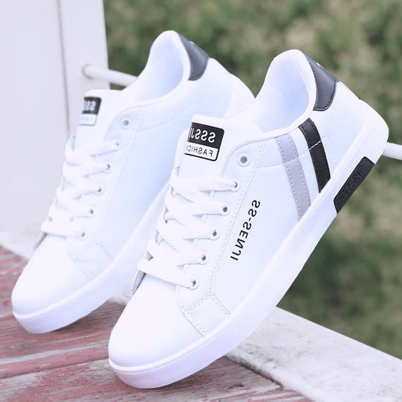 Zapatos Casuales Blancos Para Hombre Zapatillas De Cuero Moda Deportivos  Cómodas