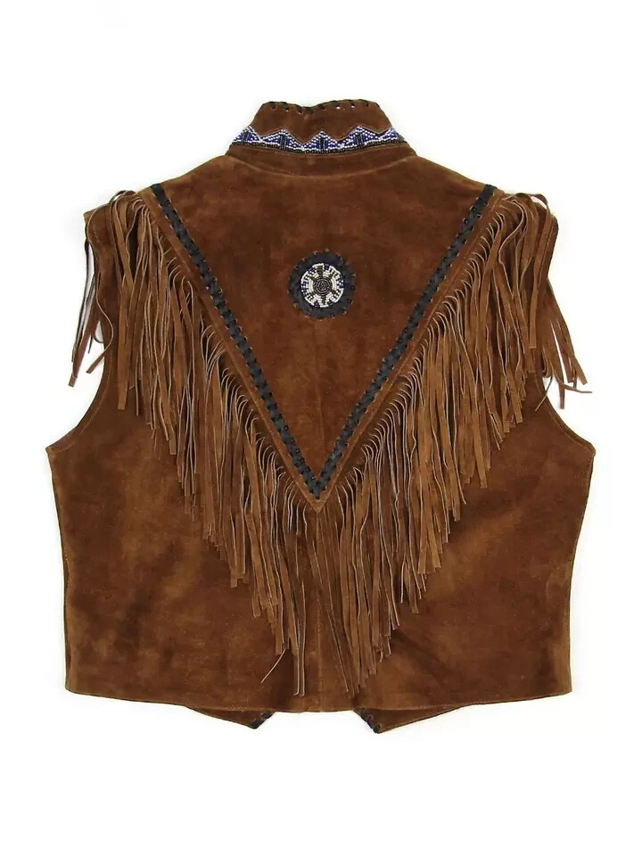 トップス LEATHER SUEDE NATIVE VEST L Men's Western Brown Cowboy Suede Leather Vest Native