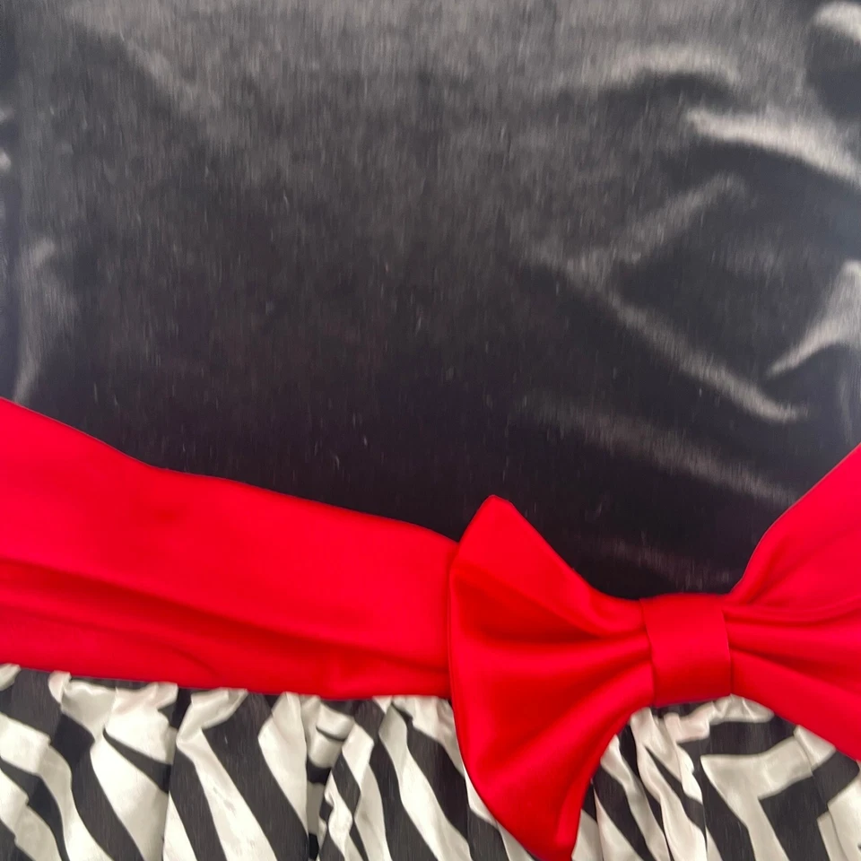 Vestido Bonnie Jean Terciopelo Cebra Rojo Lazo Manga Larga Fiesta Vacaciones 6X Foto 3 de 4