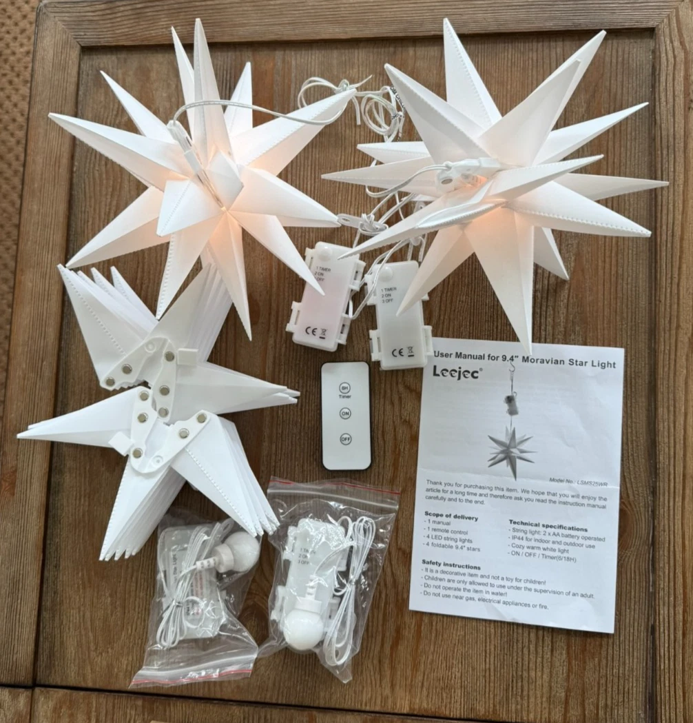 Leejec 9.4" Moravian Star Outdoor Lights w/ Remote (2 new, 2 gently used)