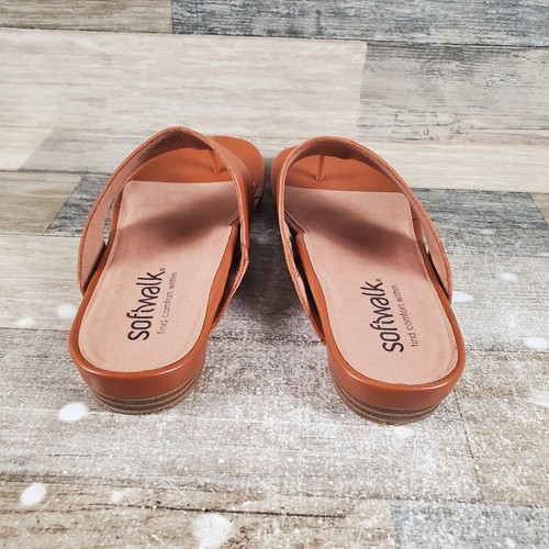 Softwalk Chandler Womens Sandals Sz 9 N Luggage Leather Flip Flop Thong Slide - Picture 3 of 12