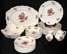 Vintage K&G Luneville France 28 Piece Dinnerware Set Pink Tea Rose Plates Bowls