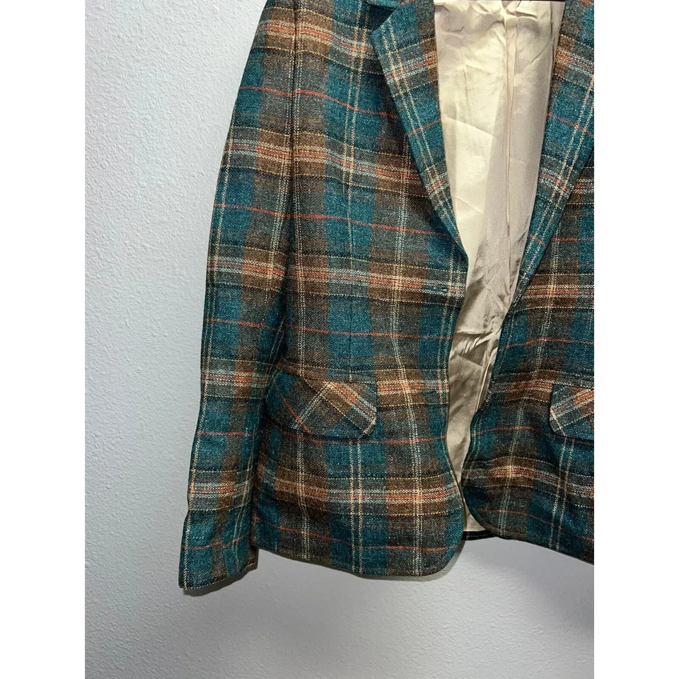 Vintage Smythe Gren Wool Plaid Blazer Brown Blue Jacket Medium USA Made - Image 4 of 4