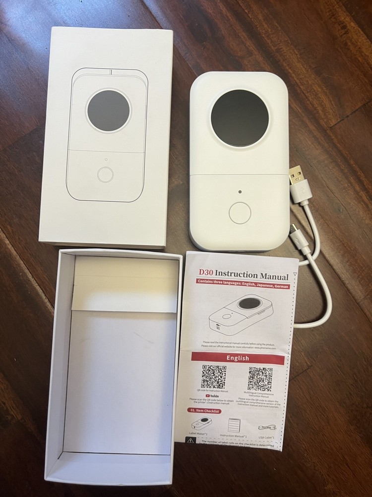 Label Maker Sticker Printer-D30 1 Press Print Thermal No Print Lable Used White