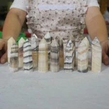 2.2LB 15Pcs Natural Mexico Banded Calcite Crystal Point Tower Polished Healing