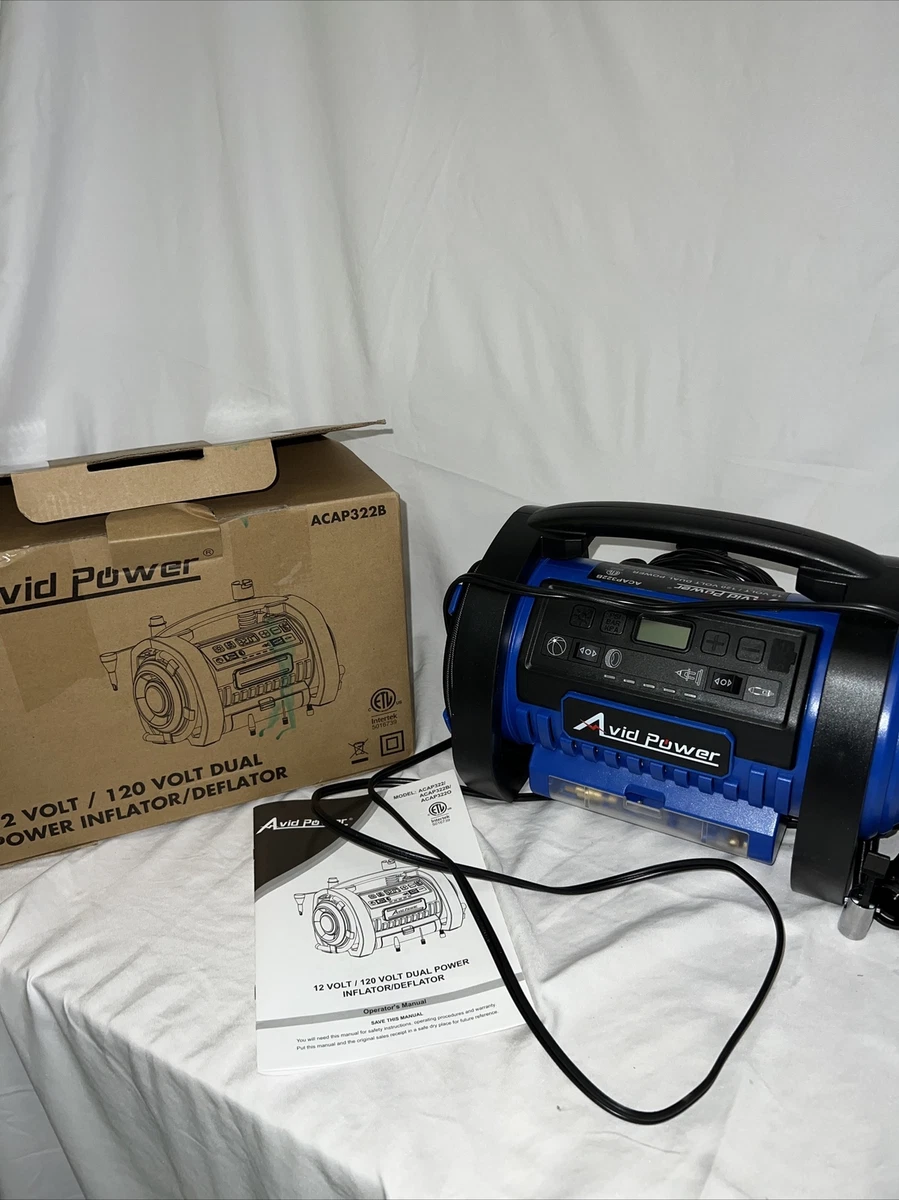 Avid Power ACAP322B Black 12V MAX DC 120V AC Air Compressor Dual Power Tire Pump