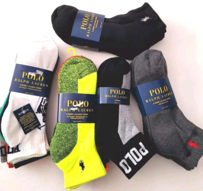 Polo Ralph Lauren 6pk Classic Sport socks 6 pack quarter socks White Black L