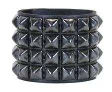 Black Pyramid Four Stud Leather Snap Bracelet Punk Gothic Glam Rockabilly Emo 