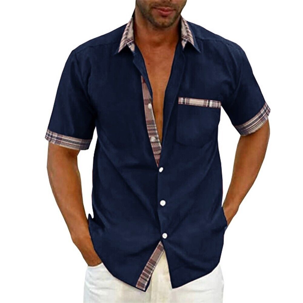 Men Shirt Men Tops Short Sleeve Slim Fit With Pocket Shirts Casual ...