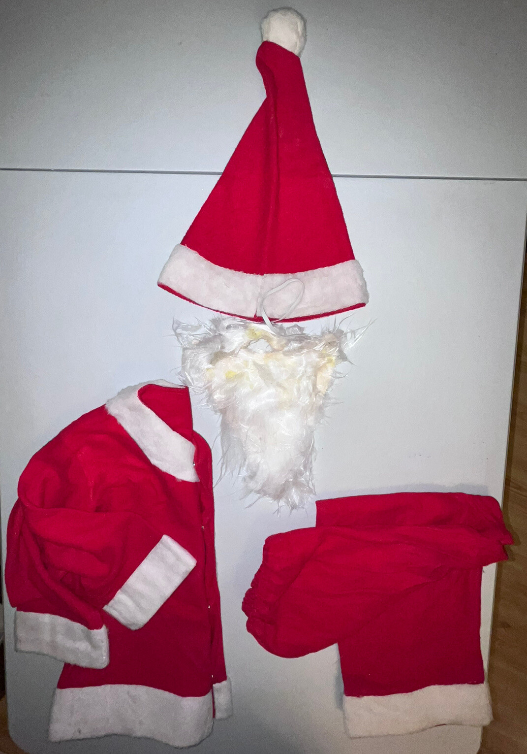 Disfraz de Papá Noel para niño hecho a mano de colección años 60 (sombrero, chaqueta, pantalones, barba/bigote)