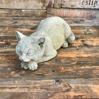 Nickerchen Katze Stein Statue | Outdoor Garten Ornament Kätzchen Dekoration Britisches Haustier