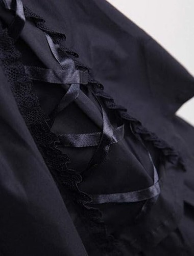 Womens Classic Black Layered Lace-up Goth Lolita Dress L - Picture 6 of 7