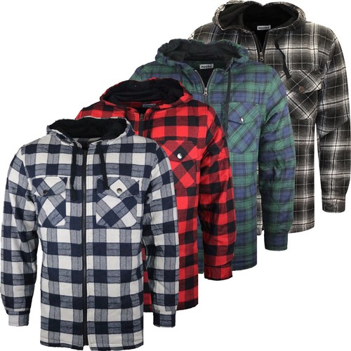 New Mens Quilted Hooded Padded Shirt 
