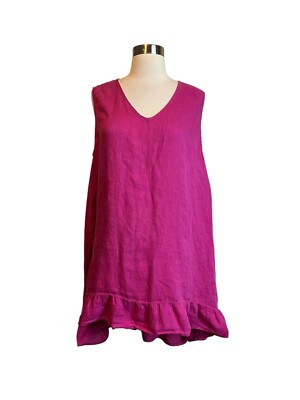 Match Point Women s Tunic Top XL Pink Linen Sleeveless Lagenlook Artsy