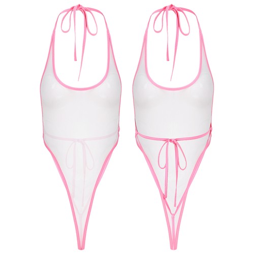Mujeres Body de una pieza Ropa de dormir sin espalda Tanga Leotardo Ver a través de malla transparente - Imagen 100 de 150