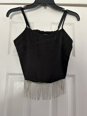 Ro & De Spaghetti Strap Top W/Hanging Beaded Hem & Partially Shirred Back Sz XS