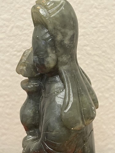 10" Rare Green Jade Hand Carved Old Chinese-Woman with Flowers Heavy - Picture 24 of 24