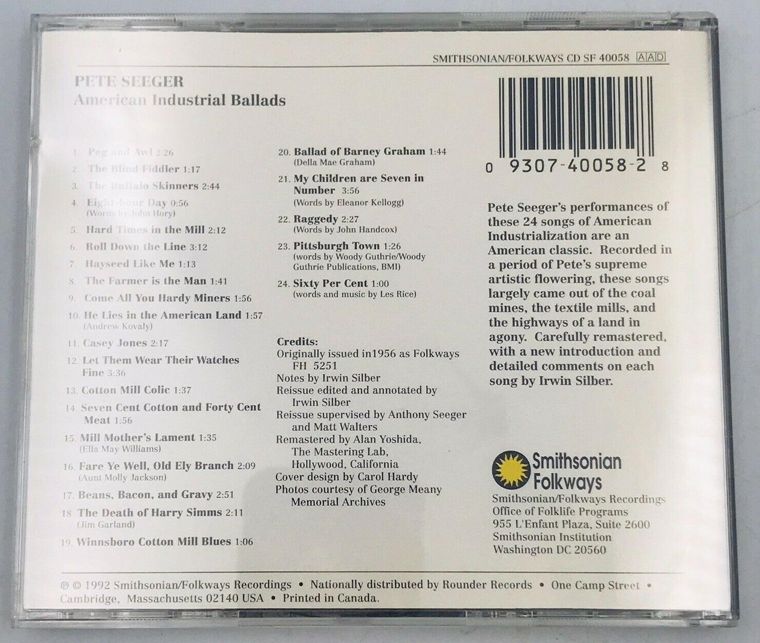 Pete Seeger American Industrial Ballads CD Smithsonian Folkways 1992