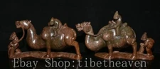 8.8" Old Chinese Hetian Jade Carving Feng Shui People Ride Camel Sculpture Pair