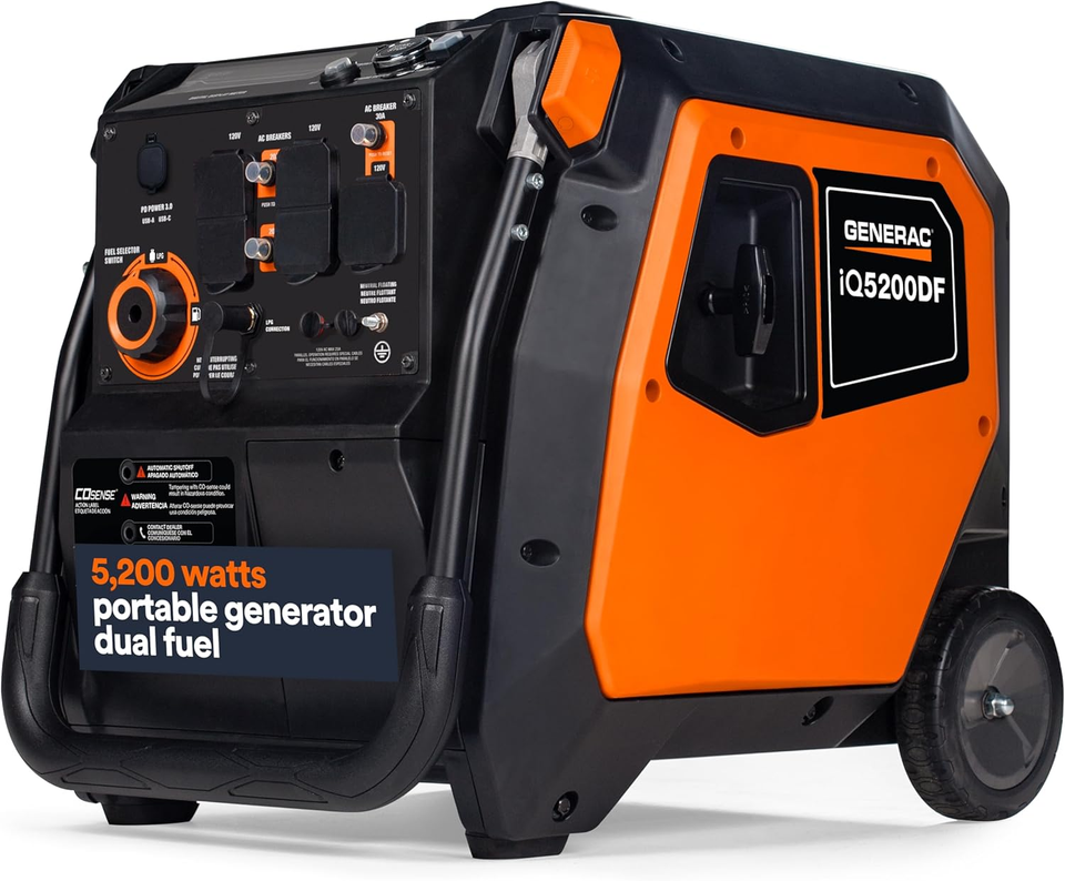Generac 5,200-W Portable Dual Fuel Inverter Generator, Electric Start ...