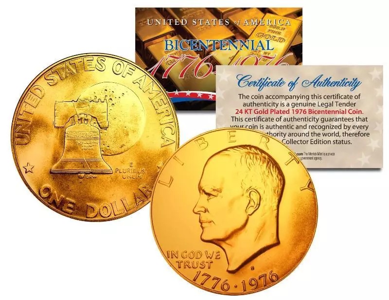 1976 BICENTENNIAL EISENHOWER IKE DOLLAR 24K GOLD PLATED COIN with COA &  CAPSULE