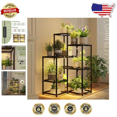 Indoor Corner Plant Holder with Grow Lights - Easy Assembly & Stylish Design