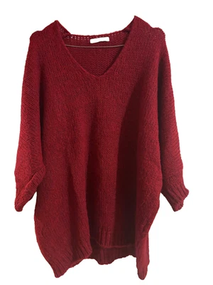 AN'GE pull rouge brique oversize col v taille U ou 42 / 44 manches 3/4 - Photo 1/4