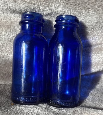 Vintage TWO Cobalt Blue Glass Emerson Bromo Medicine Bottles Excellent!