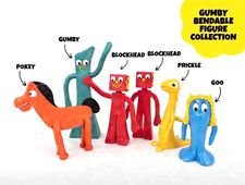 Gumby Bendable Figure Collection Gumby,Pokey,Prickle, Goo & 2 Blockheads RARE!!!