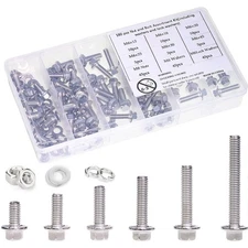M6-1.0 x 12/16/20/30/45 Flange Hex Bolt Assortment Kit 180pcs Stainless Steel