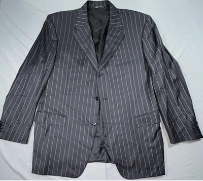 Canali Suit Jacket Mens 58L Black Pinstripe Super 120s Wool Made In Italy