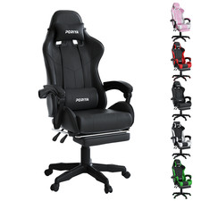 PORIYA PU Leather Racing Gaming Chair Swivel Home Office Gamer Chair Black
