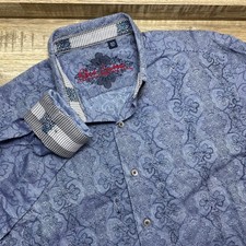 Robert Graham Mens Blue Damask Floral Embroidered Long Sleeve Shirt Size Medium