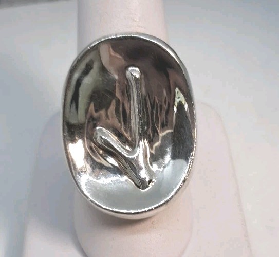 Checkmark Large Face Sterling 925 Silver Ring Siz… - image 2