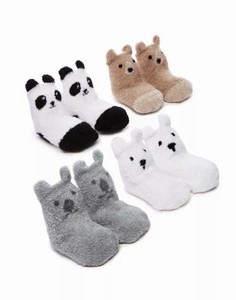 Trumpette Unisex Baby Fuzzy Animal Slipper Socks 4 Pack Panda & Bear