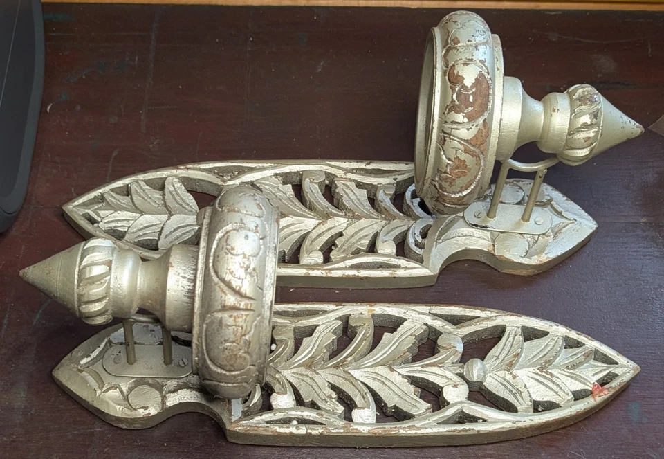 Vintage Gothic Hand Carved Wooden, Candle Wall Sconce Holders, Repurpose  - Image 4 of 4