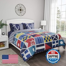 Lavish Home 2-Piece Twin Quilt Set - Coastal-Themed Reversible with Sham