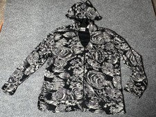 Chicos Jacket Womens Chico Size 1 Black Floral Full Zip Hooded