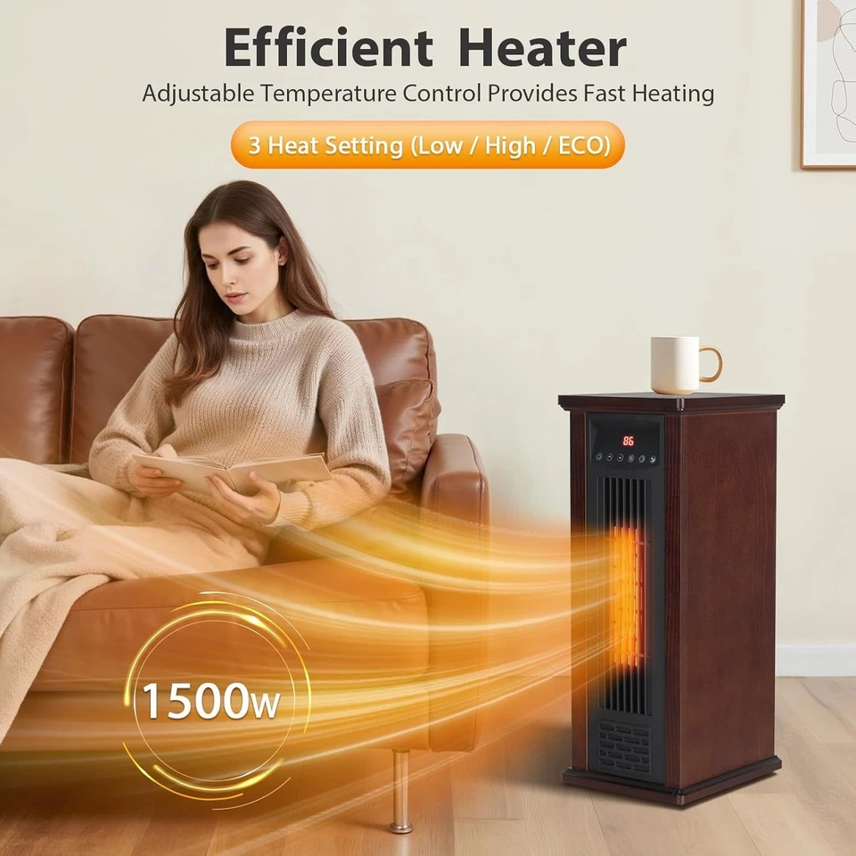 Lifeplus 1500W Electric Infrared Quartz Indoor Space Heater with Remote Control - Image 2 of 4